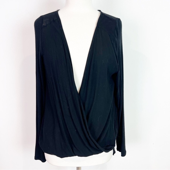 BOZZOLO BLACK LONG SLEEVE SURPLICE FRONT HI/LOW TUNIC SHIRT WOMENS SZ SMALL - Picture 1 of 4
